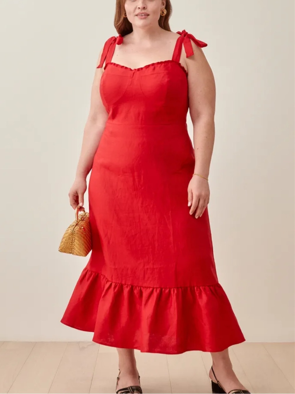 REFORMATION Vale linen dress in red